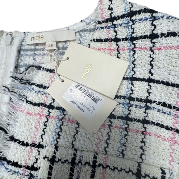 NWT Maje Paris Ecru Rainey Tweed Mini Dress With Black Belt EU 38/US Size 6 - Picture 11 of 15